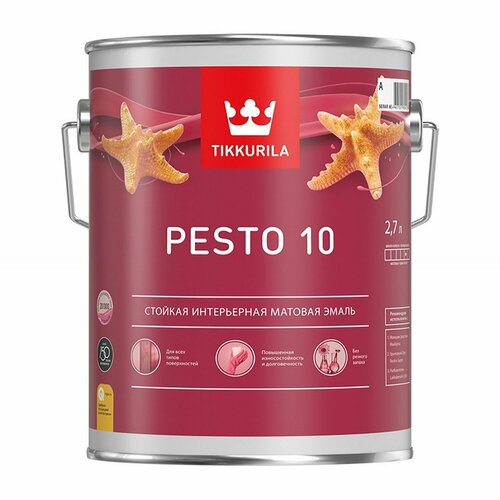 TIKKURILA EURO PESTO 10 эмаль алкидная для вн работ, мат, Баз А (2,7л)