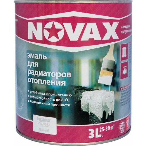Новакс эмаль алкидная для радиаторов белая полуглянцевая (3л) / NOVAX термостойкая алкидная эмаль для радиаторов полуглянцевая (3л)