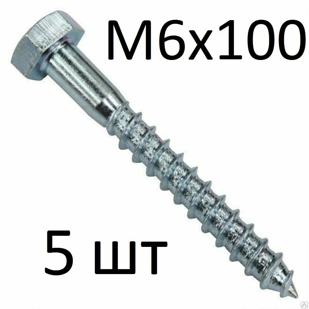 Шуруп глухарь с шестигранной головкой М6х100 (5 шт)