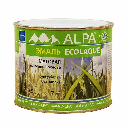 Эмаль матовая ALPA Ecolaque белая 0,5 л эмаль акриловая ак alpa ecolaque глянцевая глянцевая супербелая 3 08 кг 2 5 л