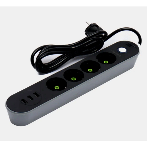 Сетевой фильтр CX E104 2 м 4 розетки+3 х USB/Сетевой удлинитель/Сетевой тройник с переключателем на 4 розетки и 3 входа для USB.
