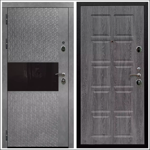 Дверь входная Армада Черная шагрень Штукатурка графит / ФЛ-38 Дуб Филадельфия графит МДФ панель 10 мм с фрезеровкой