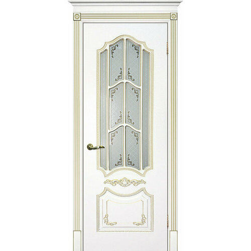 Межкомнатная дверь эмаль белая / патина золото ( Ral 9003 ) Смальта 10 до