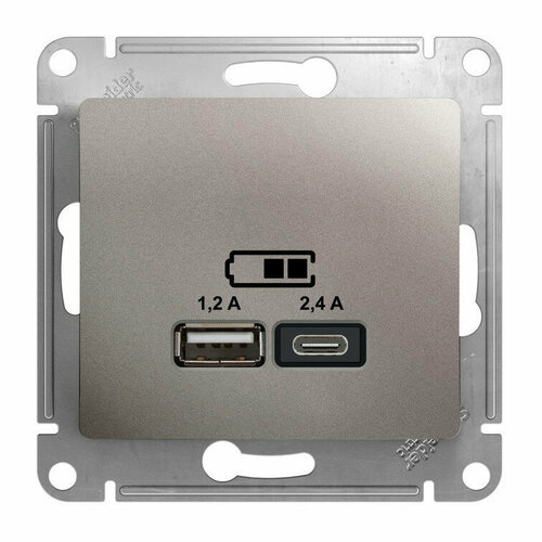 Розетка USB Glossa тип A+C 5В/2.4А 2х5В/1.2А механизм платина SchE GSL001239 розетка usb glossa тип a c 5в 2 4а 2х5в 1 2а механизм баклажан sche gsl001139