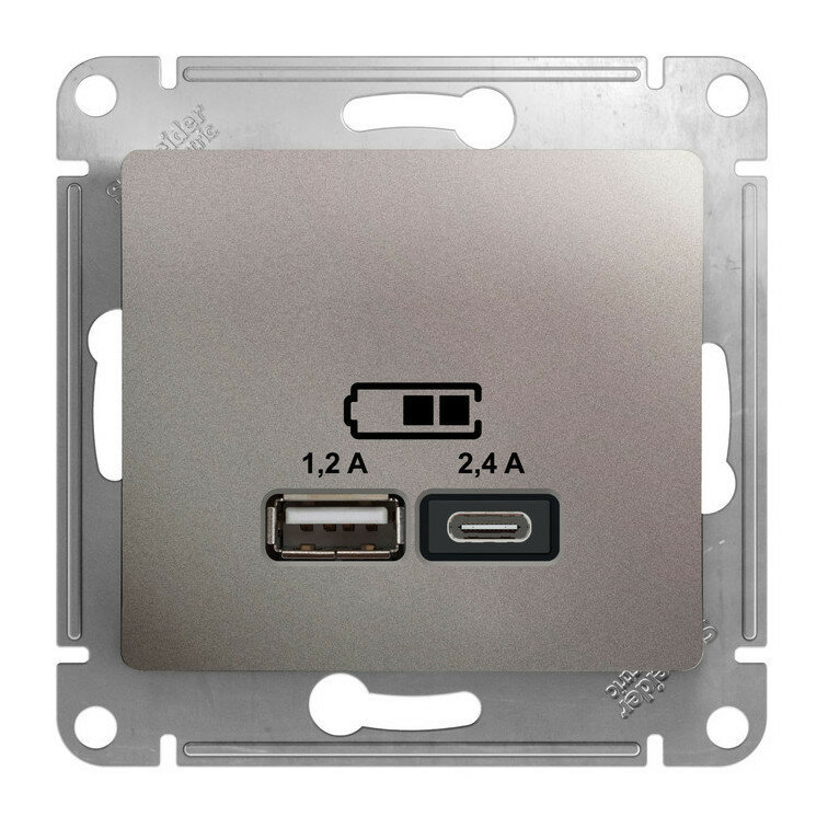 Розетка USB A+С встраиваемая Schneider Electric Glossa цвет платина - фото №1