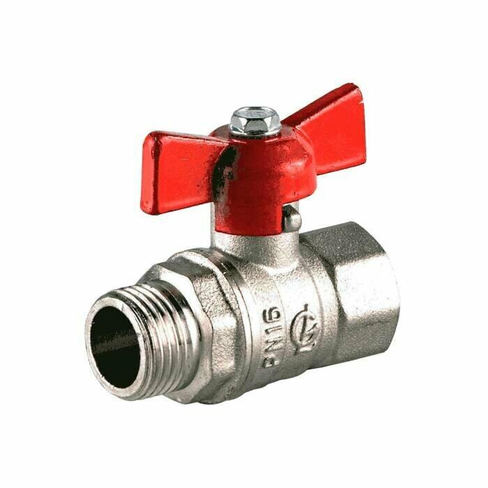 фото Кран шаровой латунь никель Крепыш 331 11б27п1 Ду 20 Ру16 ВР/НР полнопроходной бабочка галлоп 103244