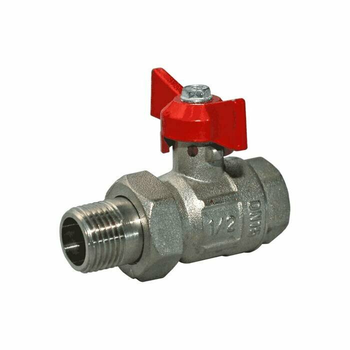 фото Кран шаровой латунь никель Крепыш 332 11б27п1 Ду 15 Ру16 ВР/"американка" полнопроходной бабочка галлоп 103217