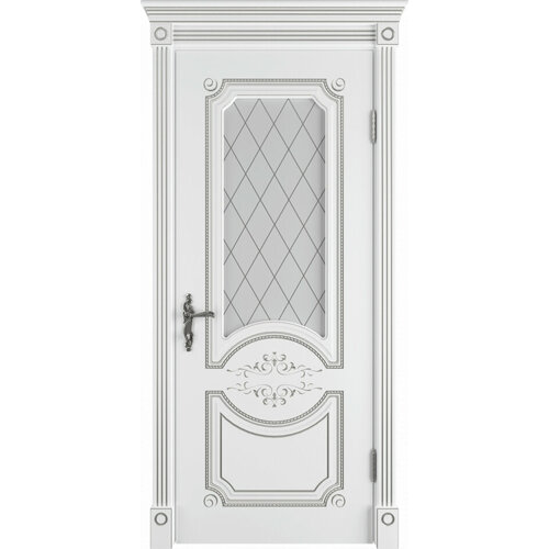 Межкомнатная дверь ВФД Милана со стеклом эмаль белая с патиной
