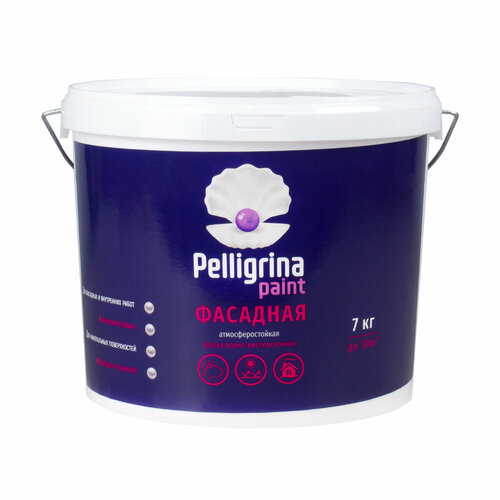 Краска фасадная Pelligrina Paint, акриловая, белоснежная, 7 кг