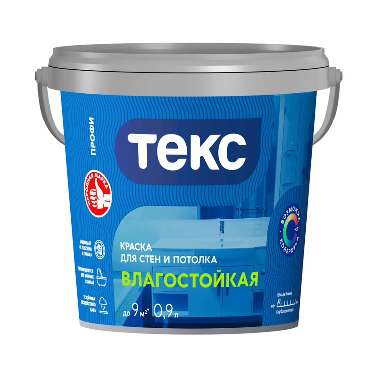 фото Краска для стен и потолков Текс Профи, влагостойкая, база A, белая, 0,9 л