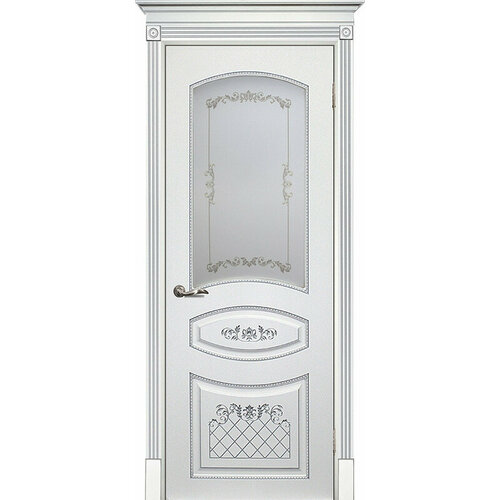 Межкомнатная дверь эмаль белая / патина серебро ( Ral 9003 ) Смальта 05 до