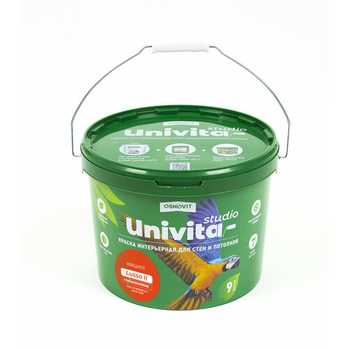Краска водно-дисперсионная интерьерная моющаяся основит Univita Lusso II (9 л) Белая краска / Краска для обоев