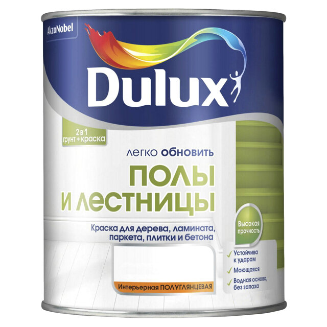 фото Краска в/д DULUX Полы и Лестницы база BW 2л белая, арт.5327412
