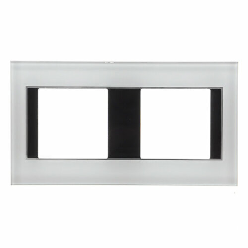 Рамка-2 BingoElec M4-2FWhite белое стекло с чёрными вставками