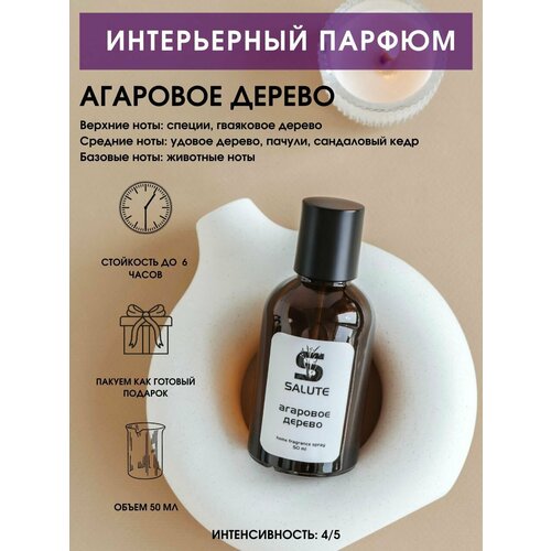 Интерьерный парфюм спрей для дома SALUTE / салют - агаровое дерево, 50 мл