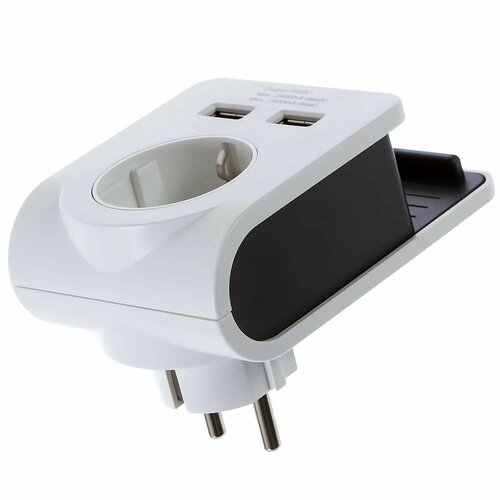 Разветвитель Lexman с подставкой для телефона 1 розетка с заземлением 16 А 2 USB 21 А цвет белый 4766₽