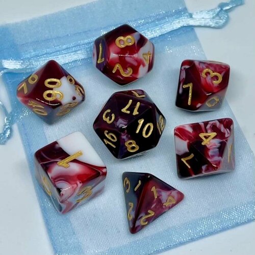 Набор кубиков для игры DnD в мешочке Красно - белый (DnD80)