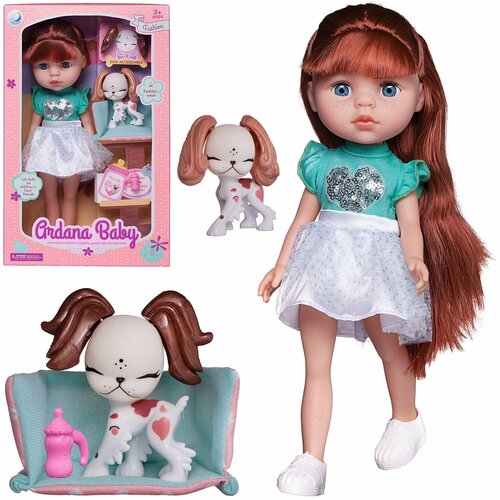 кукла модница 25 см в наборе с аксессуарами в коробке abtoys [pt 00607 wj a6263 ] Кукла Ardana Baby (в бирюзовой кофточке и белой юбке), 32,5 см, в наборе с собачкой и аксессуарами, в коробке - Junfa Toys [WJ-19258/2]