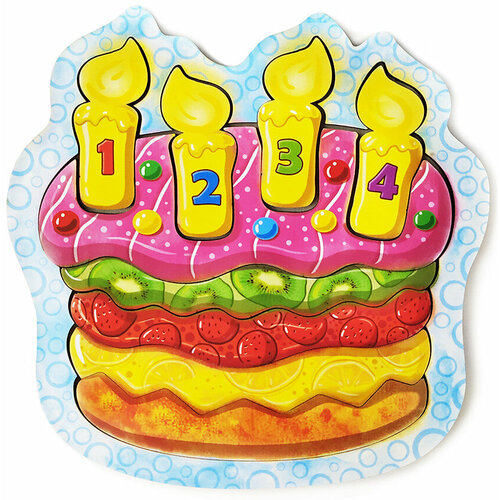 Деревянный пазл-вкладыш Smile Decor Клубничный торт (Леобум), развивающая игра для малышей торт прага черёмушки день торта 720 г