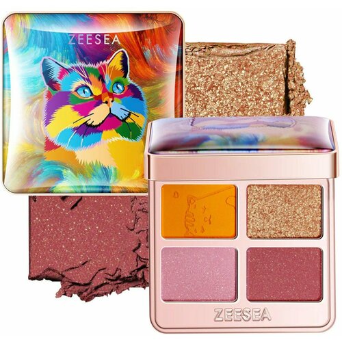 ZEESEA Тени для век палетка 4 цвета Tipsy Kitty Eyeshadow Quad тон 03, 3.5 г