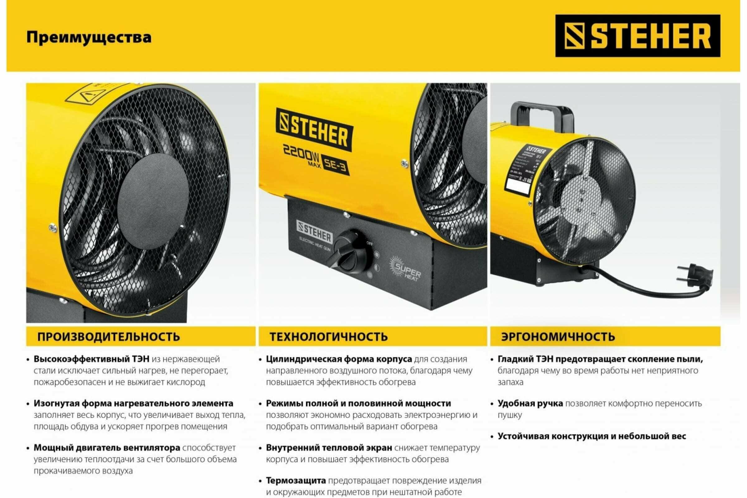 STEHER 3 кВт, электрическая тепловая пушка (SE-5) - фотография № 7