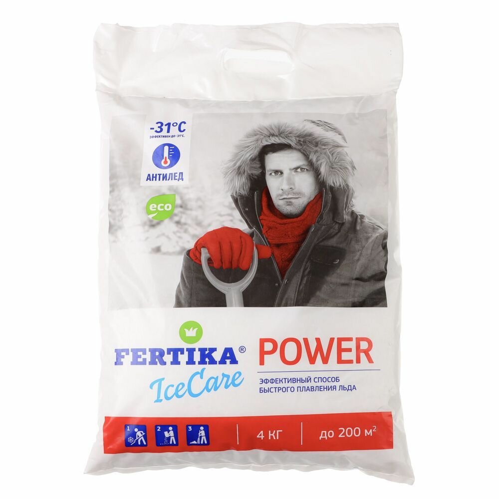 Реагент антигололедный фертика 4кг ICECARE POWER -31С, мешок - фотография № 1