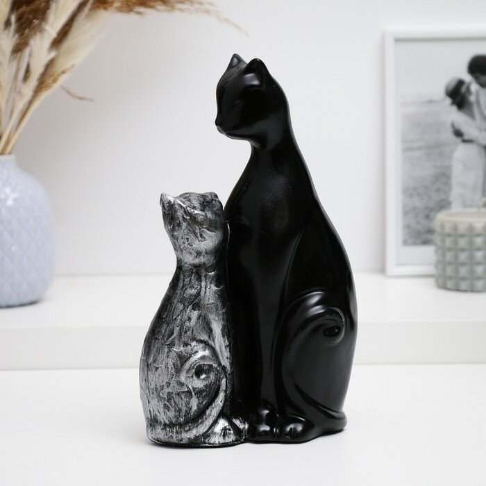 Хорошие сувениры Фигура "Кошка с котенком" черная с серебром, 16х26см