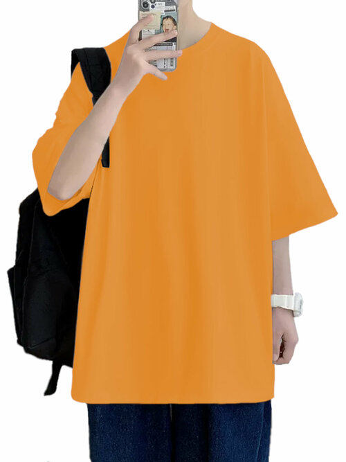 Футболка Мужская футболка оверсайз, кирпично-оранжевая, размер 44-50, рост от 170 см, размер 48/54, оранжевый