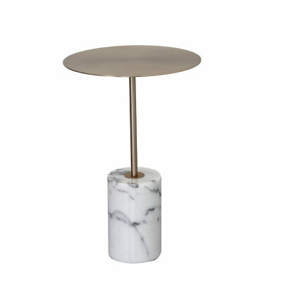 фото Кофейный столик на ножке из белого мрамора в виде цилиндра