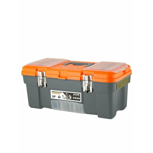 Ящик для инструментов BLOCKER Expert 20 серо-свинцовый/оранжевый с металлическими замками с выкидным лотком 508х256х225 ящик для инструментов с метал замками blocker expert 22 цвет серо свинцовый оранжевый