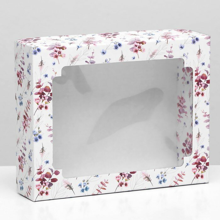 Коробка самосборная крышка-дно с окном «Нежность» 18 х 15 х 5 см