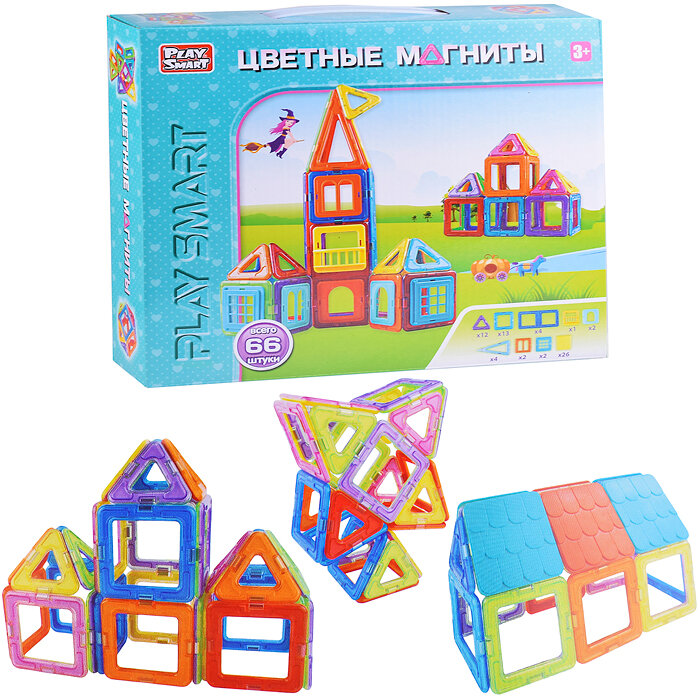 Конструктор 2464 магнитный 66 дет., в коробке