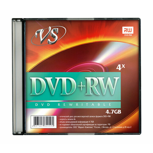 Диск VS DVD+RW 4,7 GB 4x Slim, 1 шт.