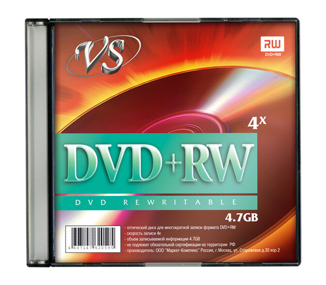 Диск VS DVD+RW 4,7 GB 4x Slim, 1шт