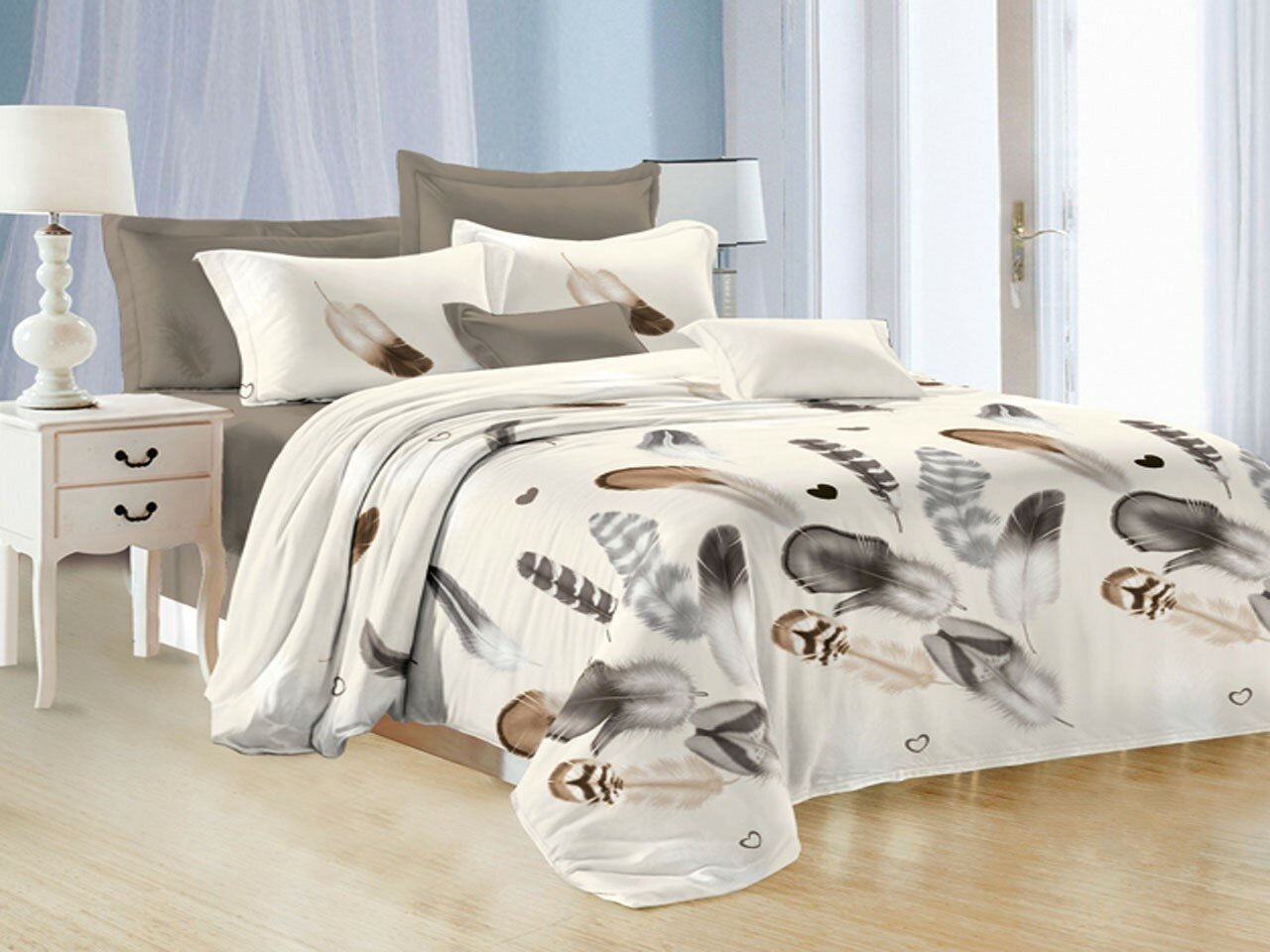 Комплект постельного белья Эльф 2-x спальный с простыней Евро, Микросатин, наволочки 70x70, муна - фотография № 1