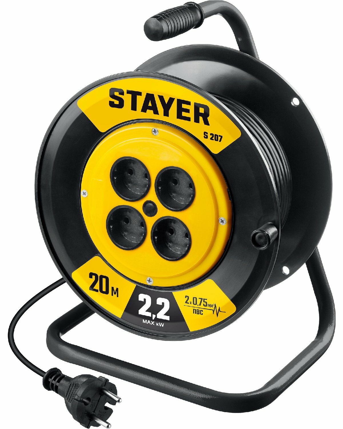 STAYER S 207 ПВС 2х0.75 20м 2200Вт, Удлинитель на катушке (55073-20) (55073-20_z02)