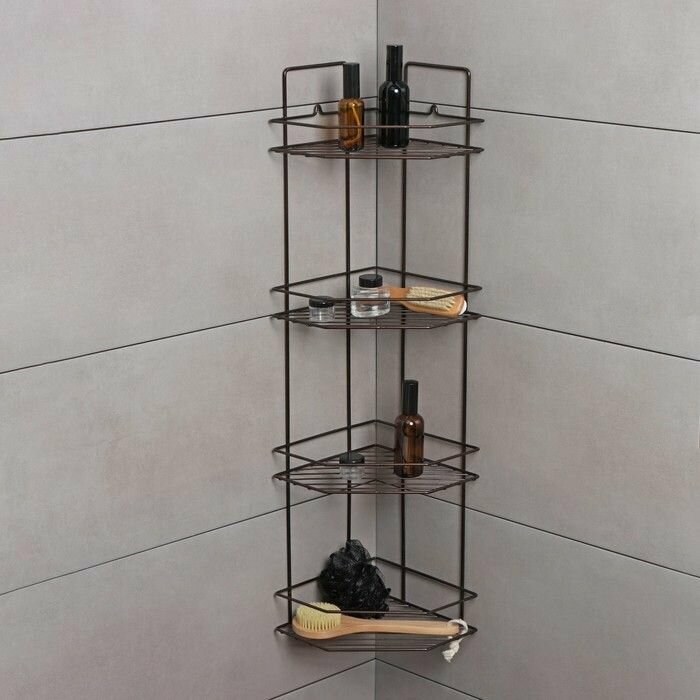 фото Полка угловая для ванной 4-х ярусная Эконом, 219х219х836 мм, цвет медная искра