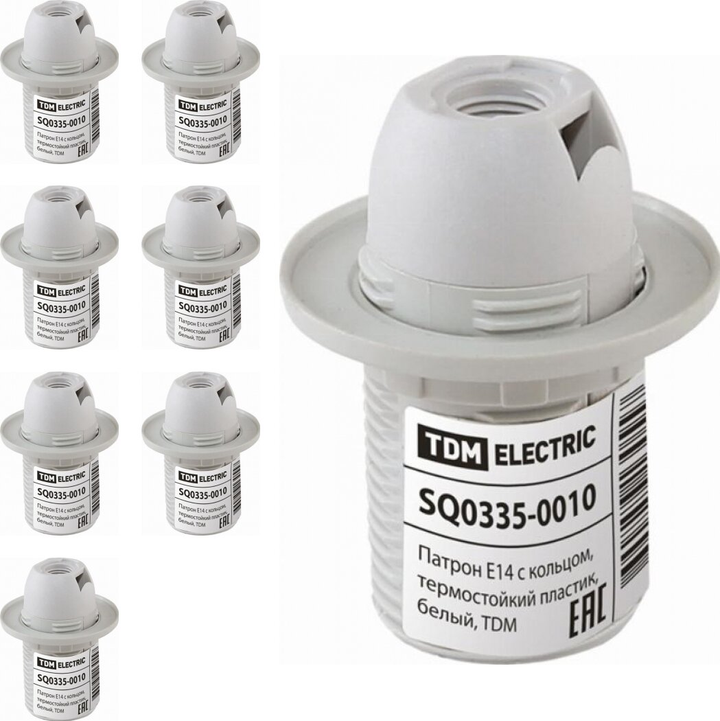 фото Патрон TDM Electric E14 термостойкий пластик с кольцом для люстры белый (комплект из 7 шт.)