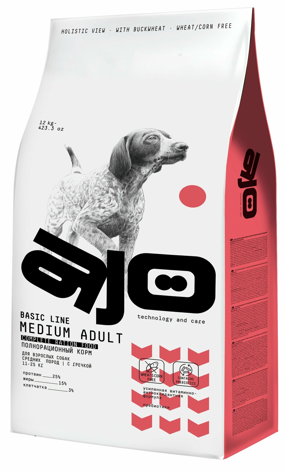 AJO Medium Adult полнорационный корм для взрослых собак средних пород Говядина и оленина, 12 кг.