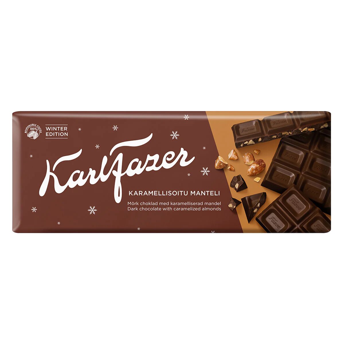 Karl Fazer Темный шоколад с карамелизированным миндалем Финляндии, 200г - фотография № 3