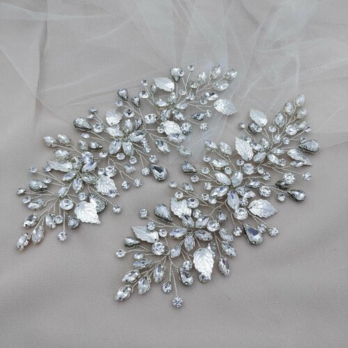 Веточка для волос свадебная из страз ручной работы 2 штуки симметричные