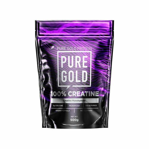 Креатин моногидрат микронизированный 100% Pure Gold, порошок 500г / Спортивное питание для набора мышечной массы, выносливости / Для мужчин и женщин