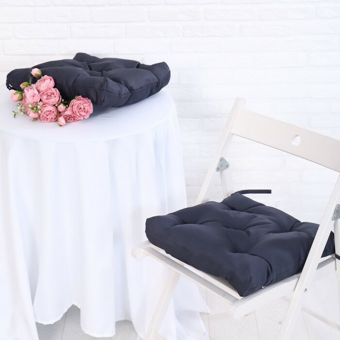 Адель Набор подушек для стула непромокаемых 40х40см 2 шт цвет тёмно-серый файберфлекс грета 20% пэ