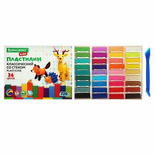 Пластилин 36цв 720г KIDS, со стеком. высшее качество