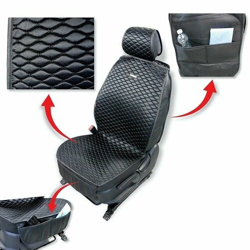 Комплект накидок (GORFASHION) на весь салон холодок ромб PLUS, ткань шёлк, цвет черный/черный