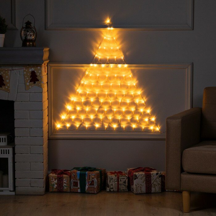 фото Luazon Lighting Гирлянда «Сеть-ёлка» 1 × 1 м, IP20, тёмная нить, 90 LED, свечение тёплое белое, 8 режимов, 220 В