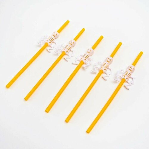 Трубочки для коктейля Скелет цвет оранжевый набор 5 шт 573₽