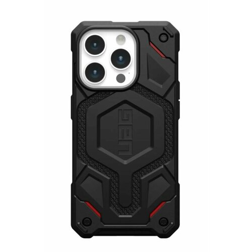 чехол uag pathfinder с поддержкой magsafe для iphone 15 pro прозрачный пепельный Чехол с поддержкой MAGSAFE Uag Monarch Pro для iPhone 15 Pro MAX 6.7, цвет чёрный (Kevlar-Black)