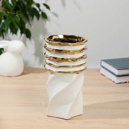 Ваза керамика Бирлант d-115 см h-215 см бело-золотой 4380₽