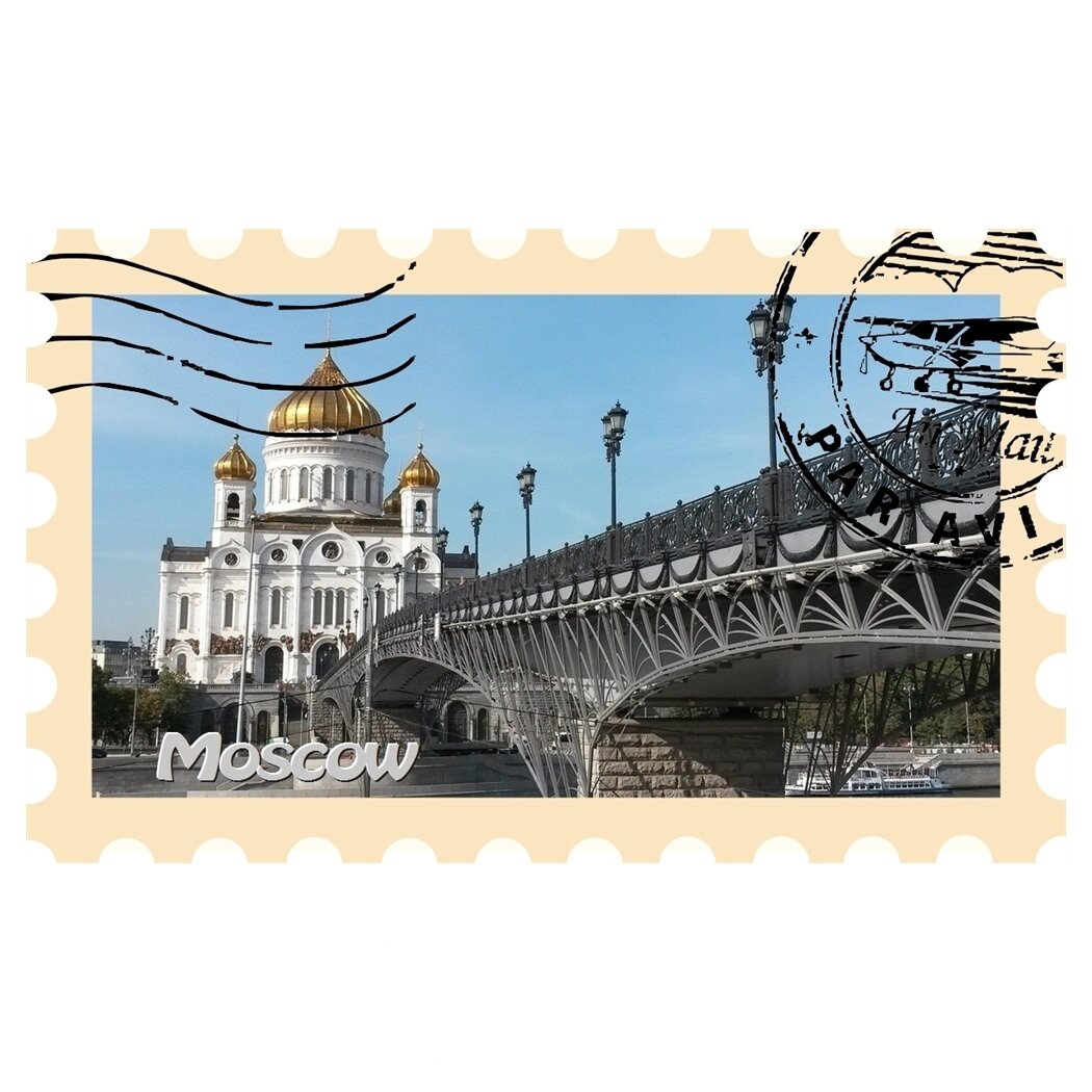 Магнит на холодильник "Москва" 58x95mm стилизованный под почтовую марку 5 шт.